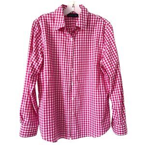 Jones New York Signature Pink Gingham Easy Care Cotton Shirt M Button-up Long Sl